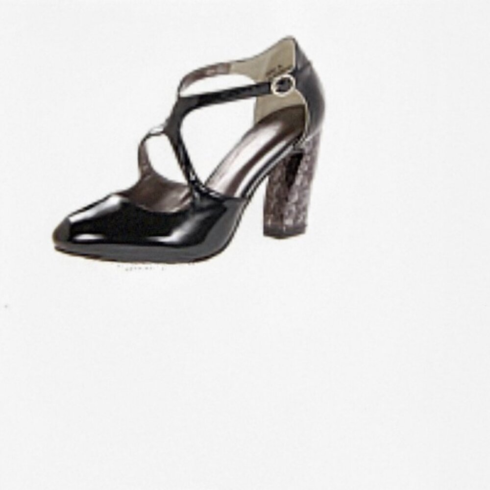 Exclusive Romantic Soles Corbel 7.5 Black Metallic T Strap W/Ankle Strap Heels